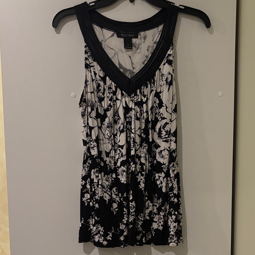 Elegant Black and White Floral Tank Top